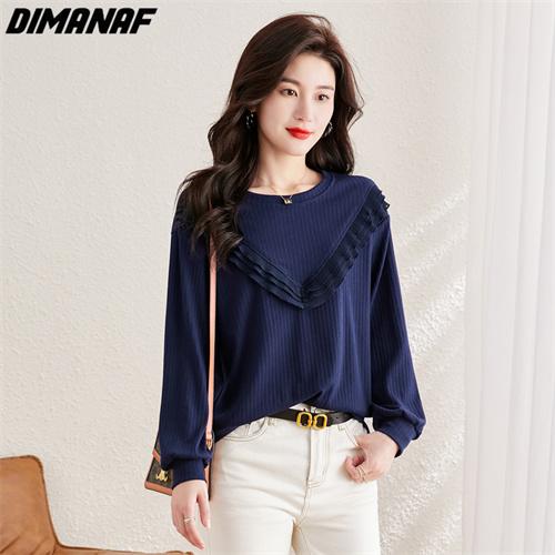 

DIMANAF/Новая футболка больших размеров, женские свободные толстовки с длинными рукавами, повседневные осенние офисные женские топы с круглым вырезом, пуловер