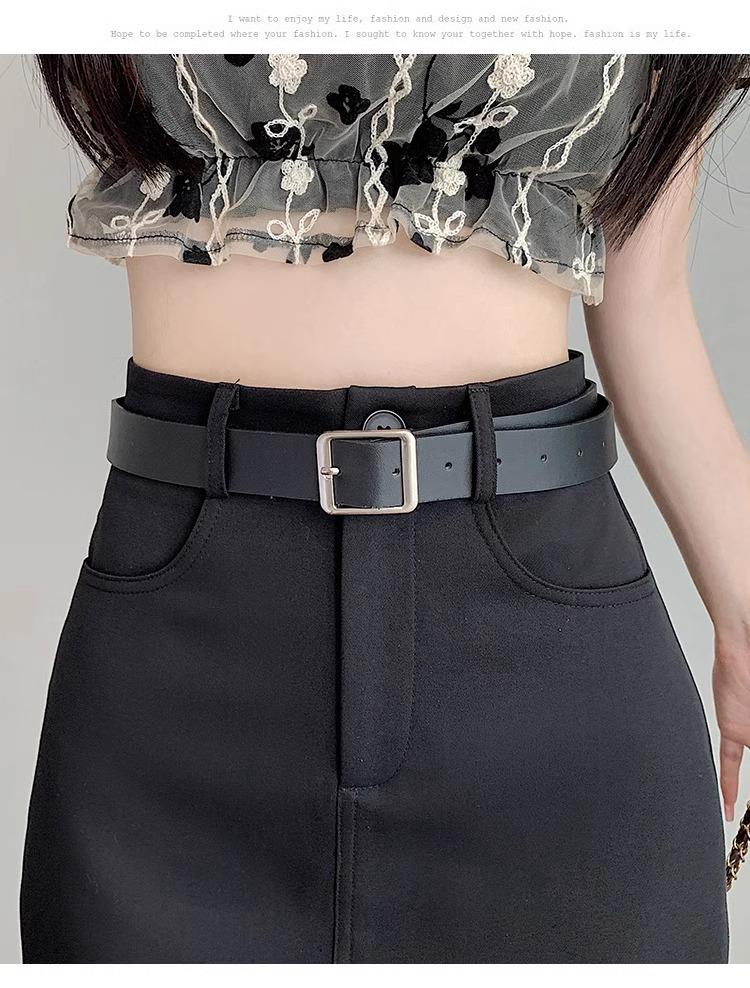 Women's Summer 2024 High Waist Gray Midi A-line Bodycon Skirt