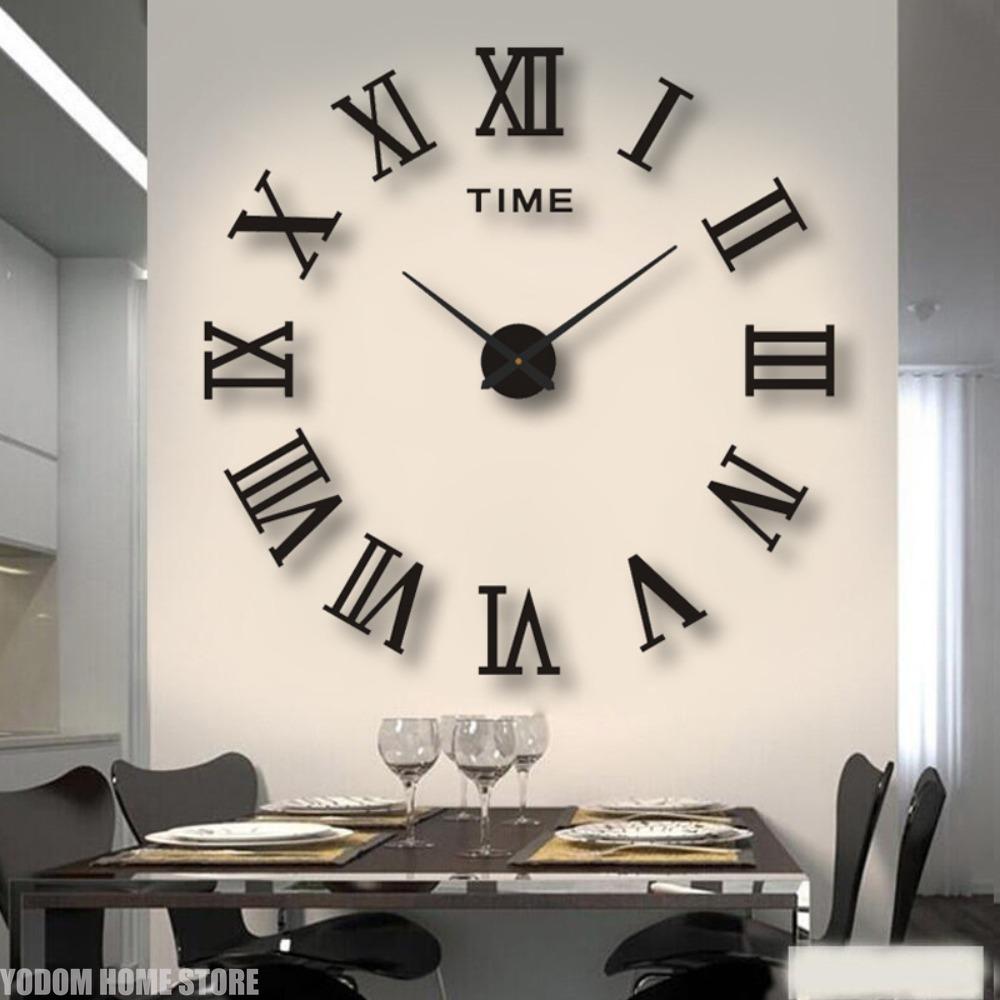 Gold Giant Roman Numerals Frameless Mirror Big Wall Clock Large 3D DIY Wall Clock Wall Stickers Decoration for Home Living Room