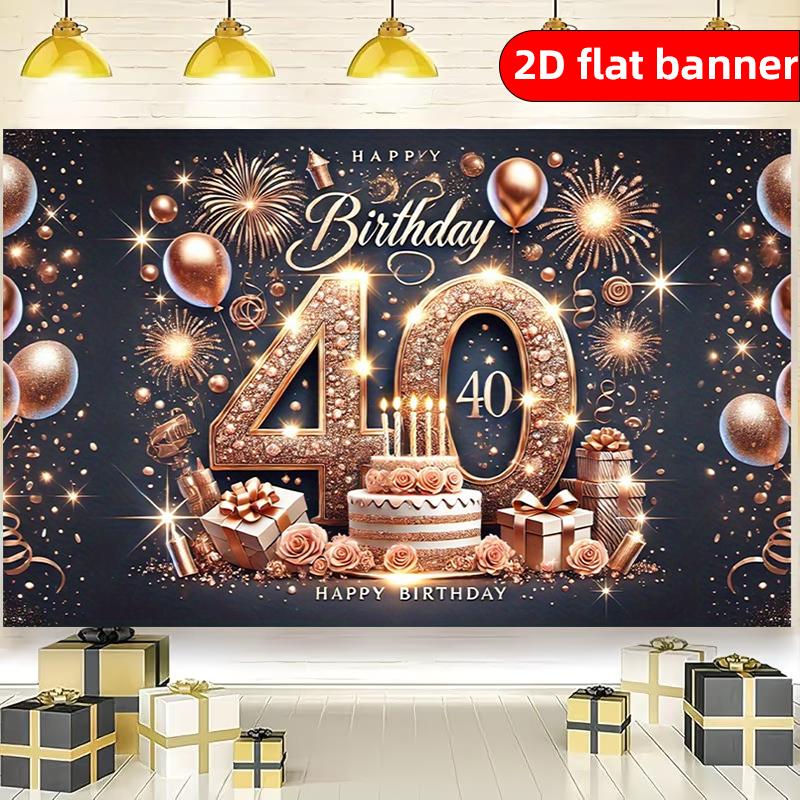 2D background cloth 1pc rose gold 40 year old gift theme birthday party background cloth polyester background decoration banner