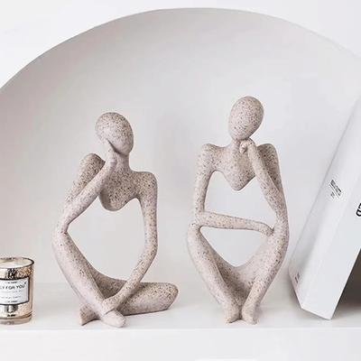Sandfarbe Der Denker Abstrakte Statuen Skulpturen Yoga Figurine Nordisches Wohnzimmer Wohnkultur Dekoration Maison Schreibtisch Ornamente