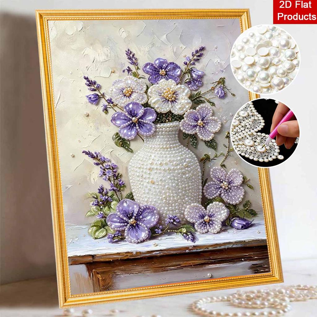 Purple Floral Vase Pearl Painting Set Pearl Art DIY Handmade Crafts Home Wall Decoration