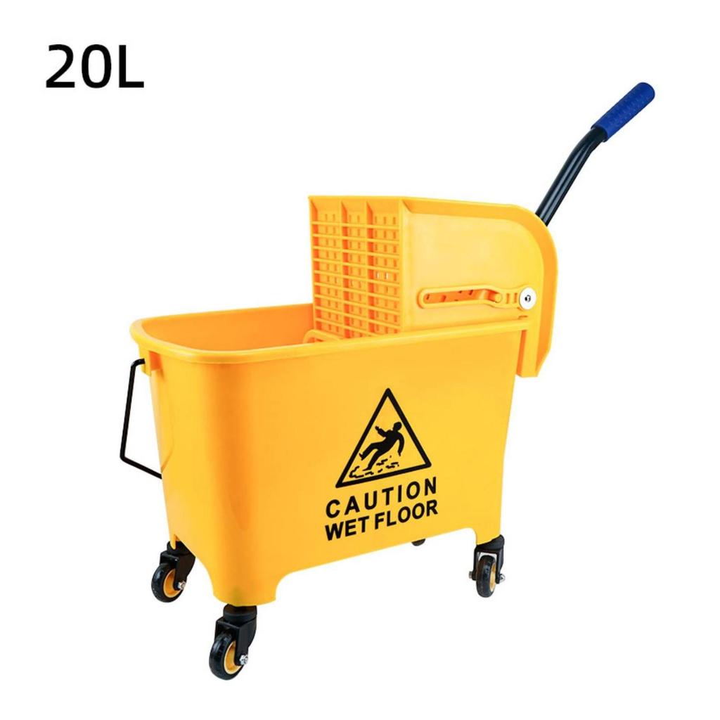 Mop Wringer Pail Cart Metal Handle Floor Warning Graphic