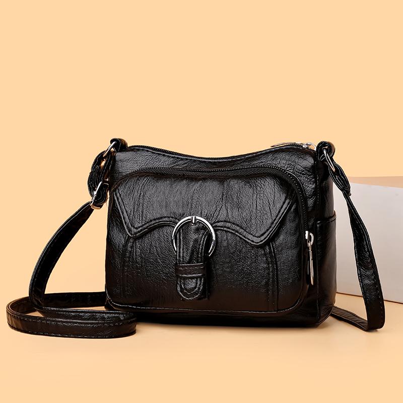 Women's Bag Soft Leather Middle-Aged Mother Bag Large Capacity Crossbody Bag Multi-Pocket Shoulder Bag