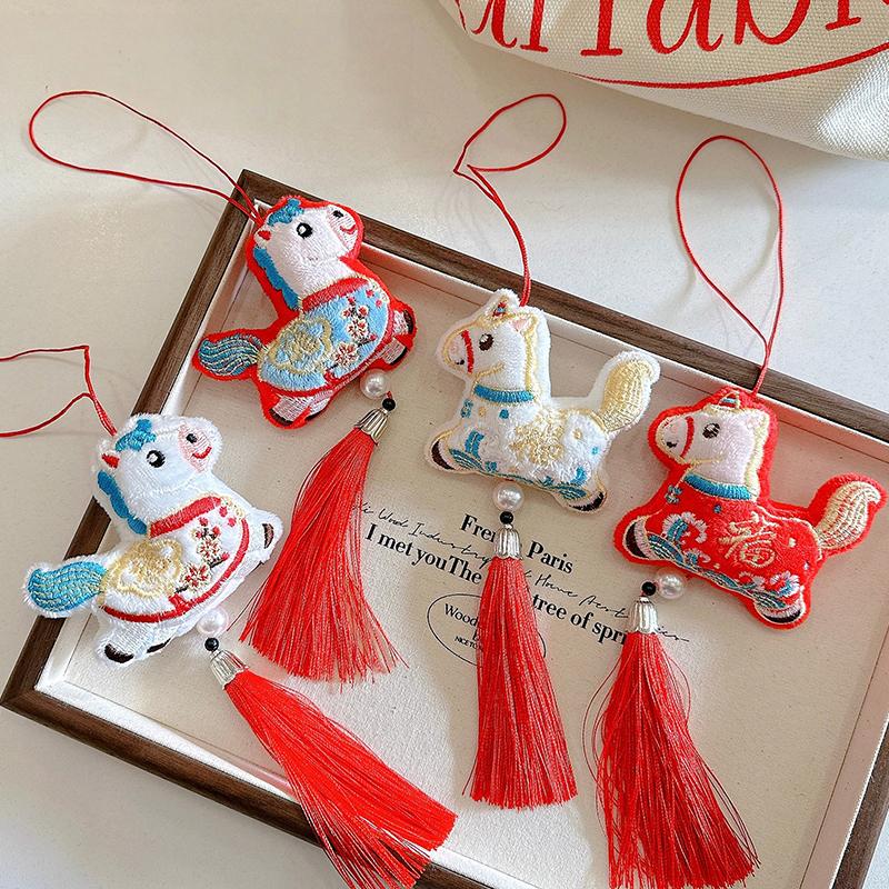 1Pcs Chinese Style Pony Zodiac Schoolbag Pendant Year Of The Horse New Year Festive Doll Ornament Keychain