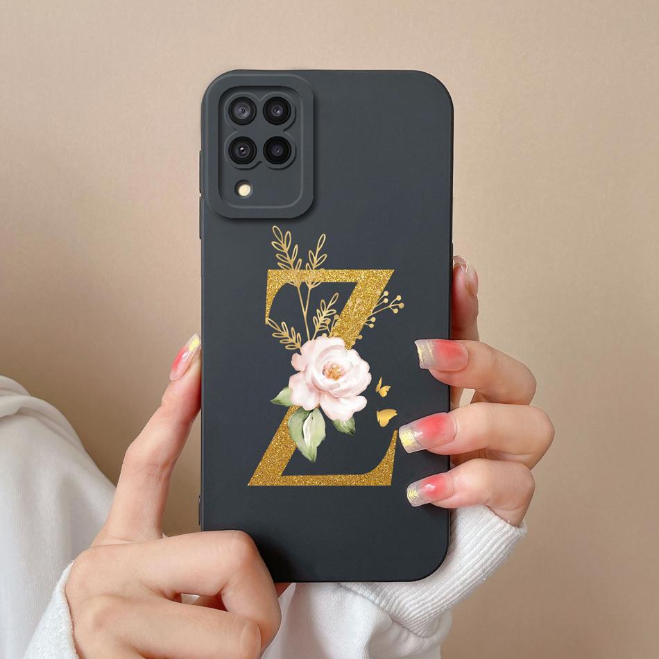 Elegant Case For Samsung M22 M32 4G 5G Rose Letter Phone Shell Lens Protective Cover For Galaxy M32 M22 Liquid Silicone Bumper