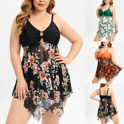 European Plus Size Quick-Dry Two-Piece Swimwear: Hot Spring & Summer Mesh Skirt with Flat-Leg Swim Trunks.
