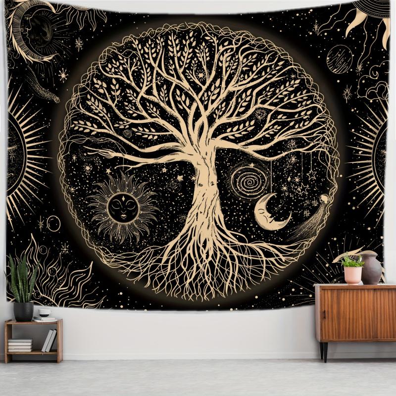 VIKAMA Black Mystic Tree of Life Tapestry Mystical Cosmos for Living Rooms Bedrooms and Gaming Rooms Home Decor