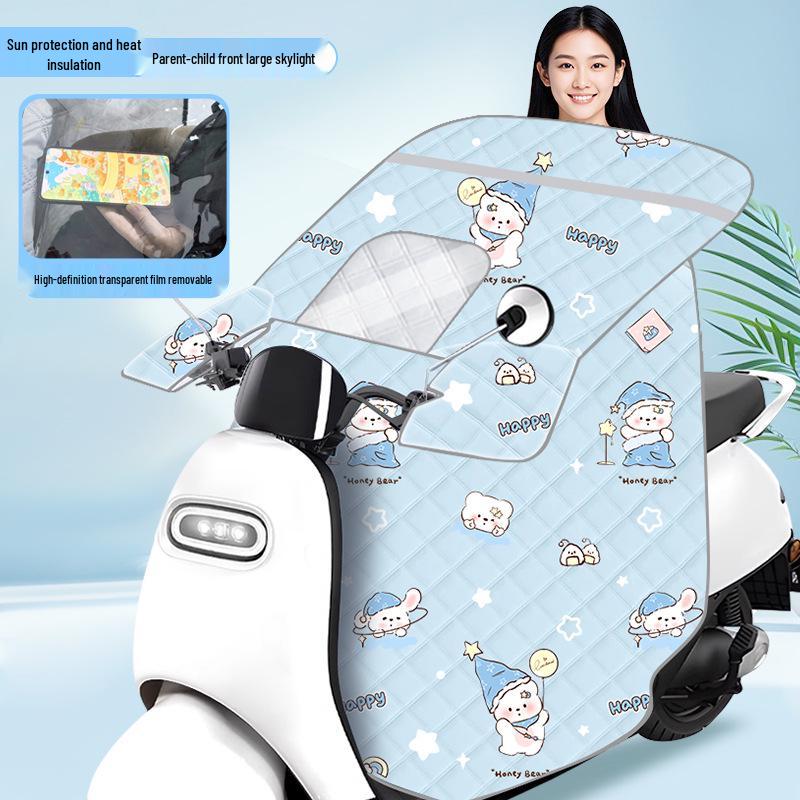 Parent-Child Electric Vehicle Windproof Shade Cover - Summer Sun Protection for Bikes and Motorcycles