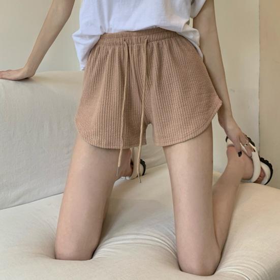 Summer Women Shorts Drawstring High Elastic Waist Loose Hem Plus Size Pocketed Pure Color A-line Thin Casual Sport Homewear Short Pants