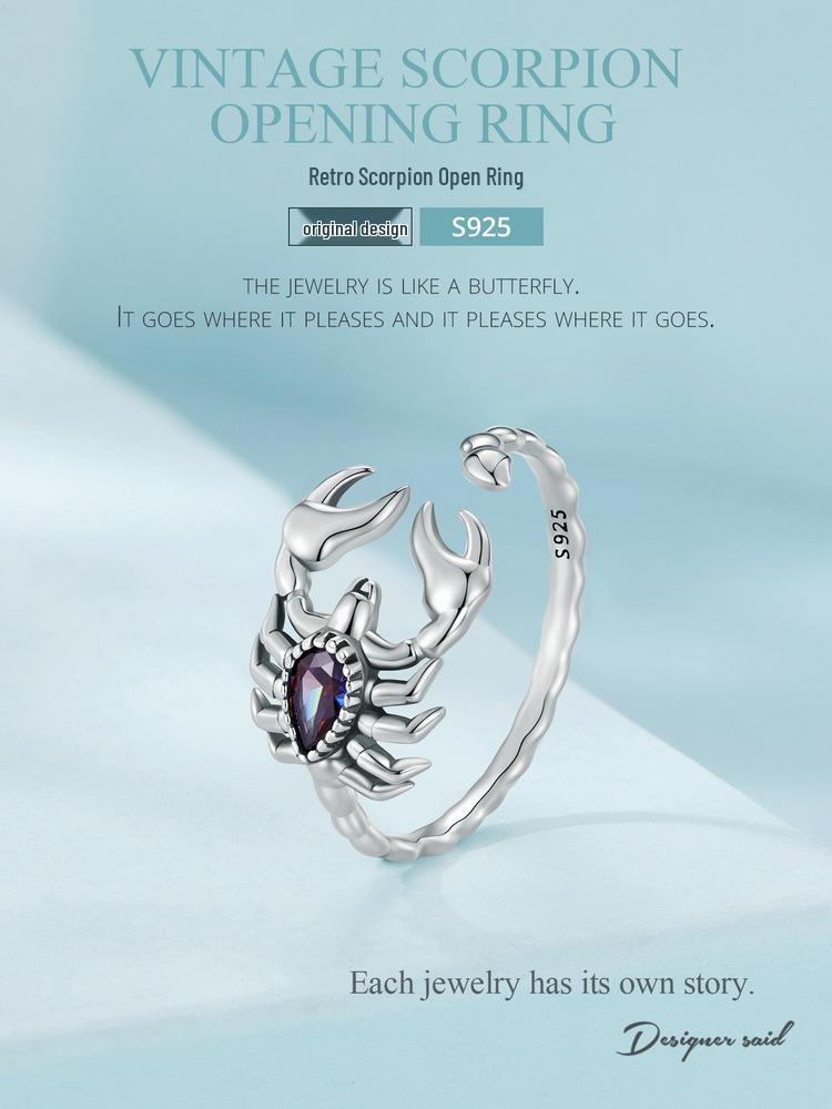 Yin Ziyun Retro Scorpion Open Ring: Unique 925 Sterling Silver Insect Bracelet