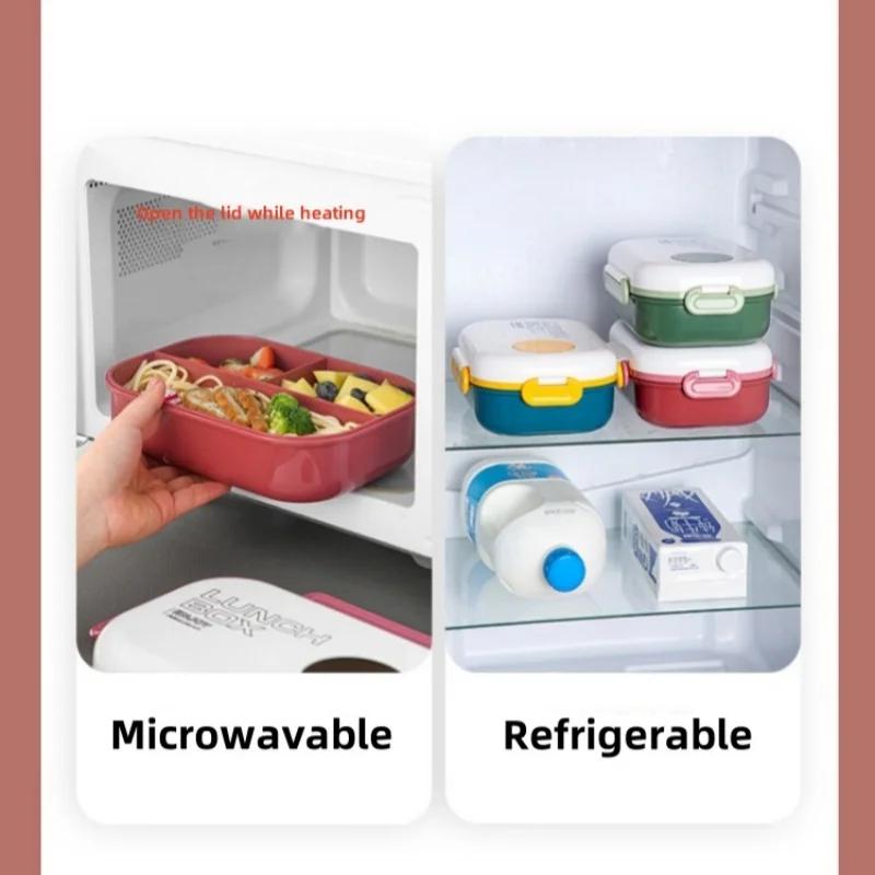 Large Capacity Separate Lunch Box Bento Box Plastic Portable Bento Box with Fork Spoon 1200ml Food Container Microwave-heated