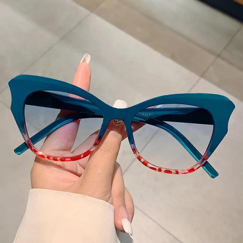 Fashion Vintage Cat Eye Sunglasses Women For Female Trend Sun Glasses Punk Luxury Brand Designer Double Color Butterfly Shades