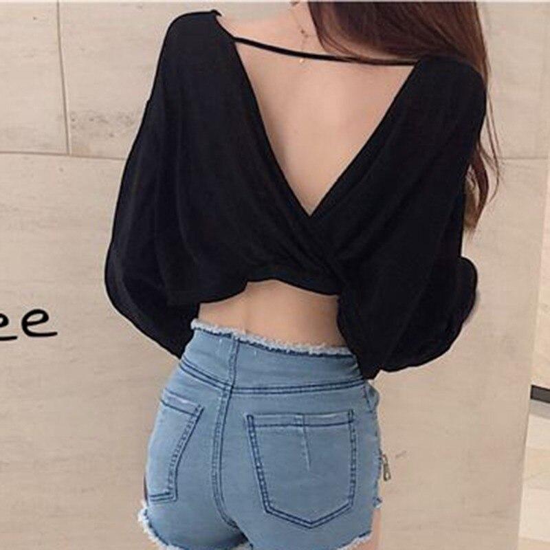 Korejský sexy top s dlouhým rukávem sexy dámské tričko s výstřihem do V tričko s výstřihem do V Dámské topy Košile Bar Night Club Karnevalové tričko