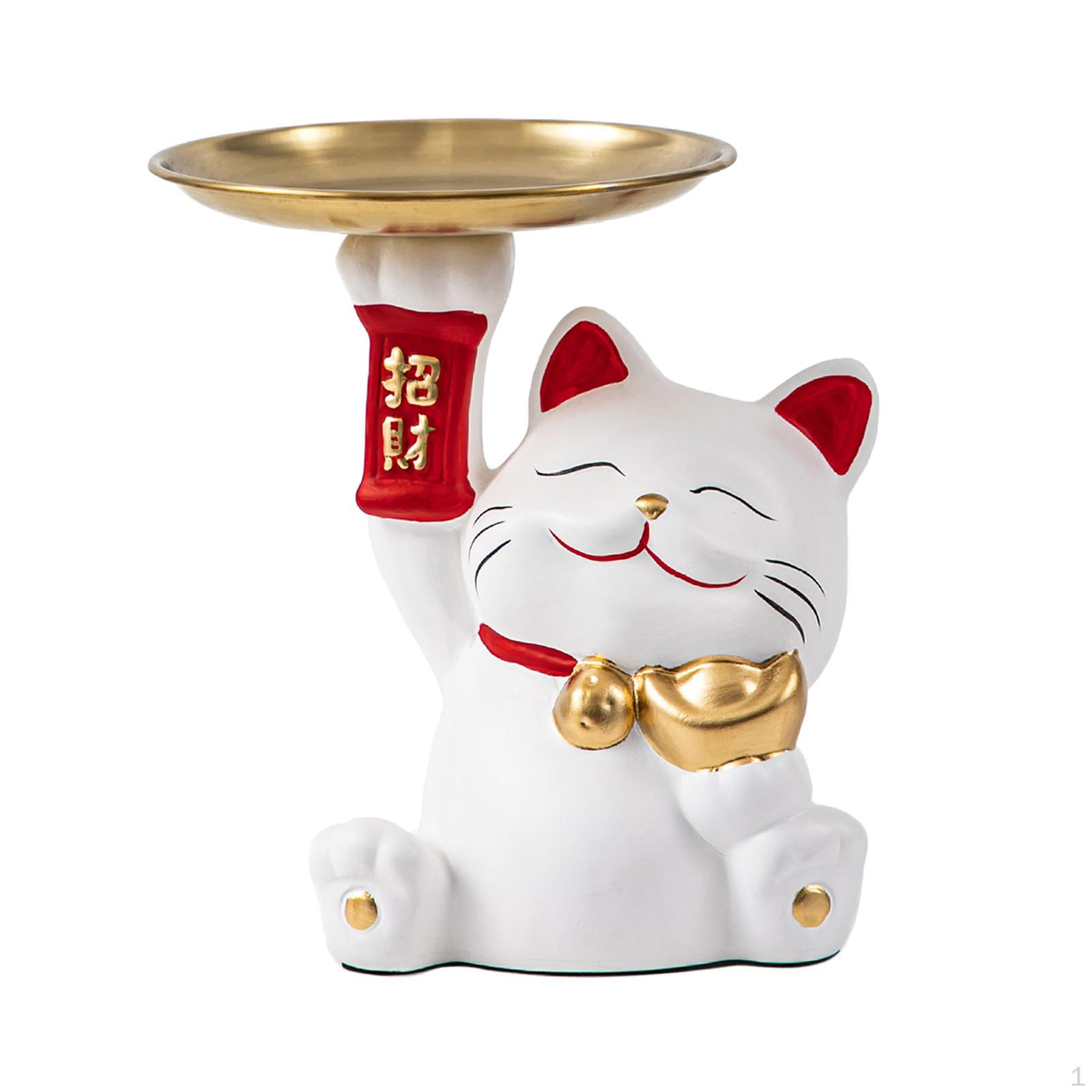 

Лоток для хранения статуи кошки из смолы Lucky с металлическим настольным органайзером для шкафа белый