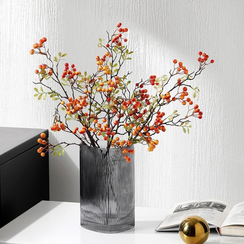 3pcs Artificial Plants Branch Orange Autumn Fruit Berries 70cm Foam Berry Plastic Fake Flower Home Ornaments Decoration