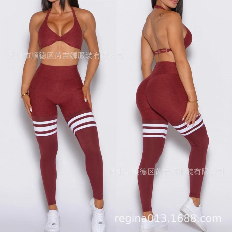 Womens Yoga Set Sleeveless Halter Sports Bra High Waist Leggings Gym Fitness Running