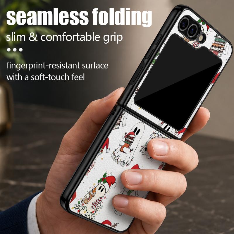 Christmas Ghost Halloween Case For Samsung Z Flip 8 7 FE 6 5 4 Hybrid Leather Skin Hard PC Bumper Cover For Galaxy Z Flip8 Flip7 Flip6 Flip5