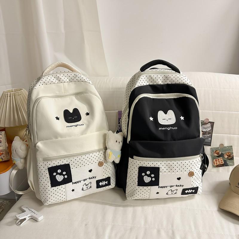 Cute Cat Student Backpack Female Japanese Small Fresh Embroidery Wave Dot Elementary School Schoolbag Travel