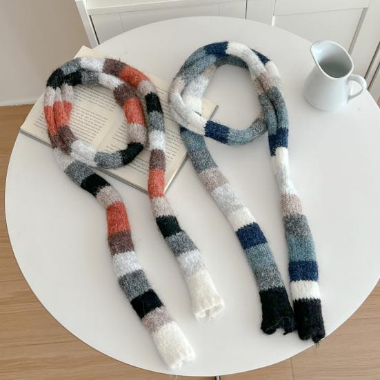 Yousheng Rainbow Striped Scarf Women Long Skinny Fuzzy Fluffy Neckerchief Knit Thin Scarf Autumn Winter Knitting Scarf Outfit Accessories
