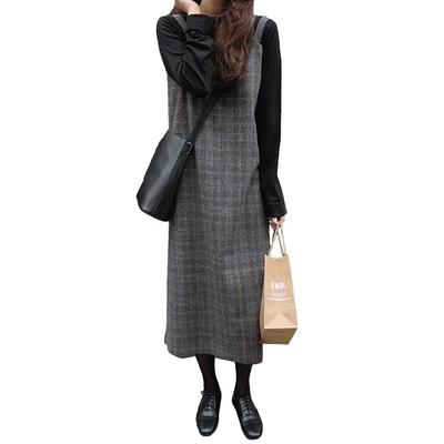 Bolan Verl Checkered Jumper Long Sleeveless Layering Size XL Skirt, Dress, Style, Women's, Fall/Winter, Simple, Casual, Office, Formal, Black,