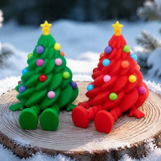 Creative Holiday Table Decor Articulated Christmas Tree Figurine, 3D Printed Movable Joints Colorful Tabletop Ornament, Gifts for Kids Adults Flexible