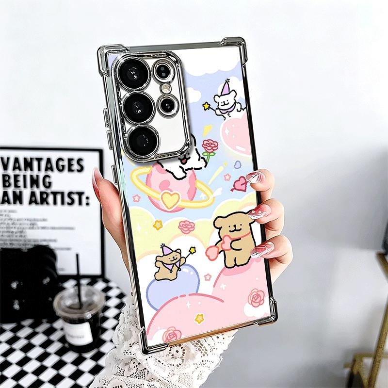 

Kawaii Line Puppy Cute Soft Phone Case For Samsung Galaxy S26 Ultra S25 Edge S24 FE S23 Plus S22 S21 + S20 Plating Anti-Fall Fun Samsung S21 Ultra