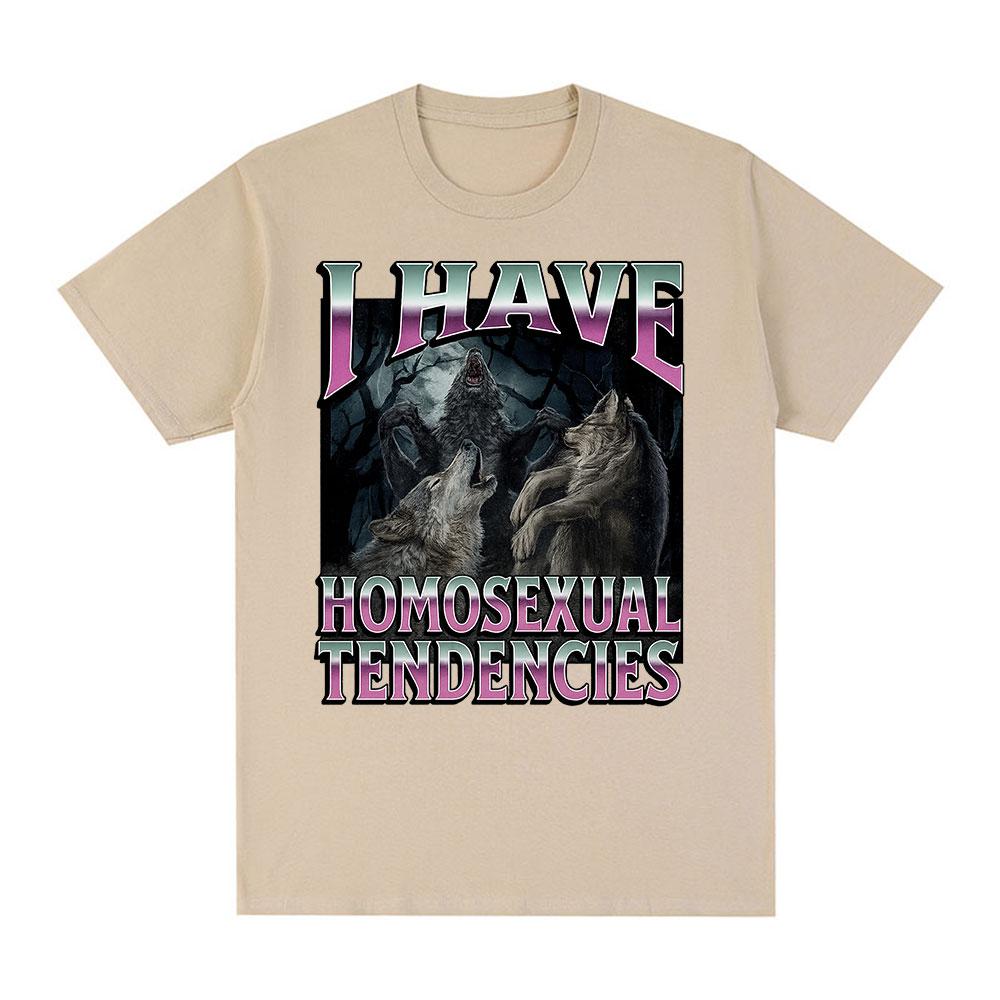 I Have A Homosexual Tendency, Interesting Werewolf Emoji Graphic T-shirt, Fashionable Gothic Retro Casual Pure Cotton Streetwear