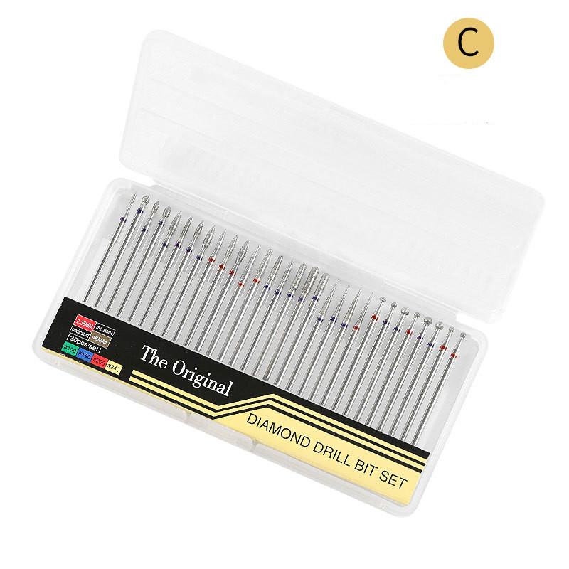 30PCS diamantová fréza na nehty Rotační fréza na otřepy na pilníky na nehty Čistá kutikula vrtáky Přístroje na manikúru Umělecké nástroje