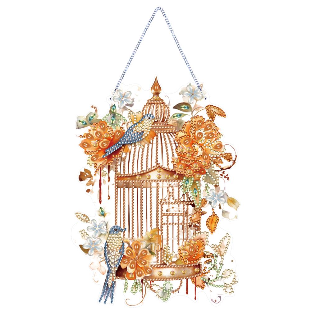 Acrylic Diamond Art Hanging Pendant Flower Birdcage Single-Sided 5D DIY Diamond Painting Dots Pendant for Home Wall Decor