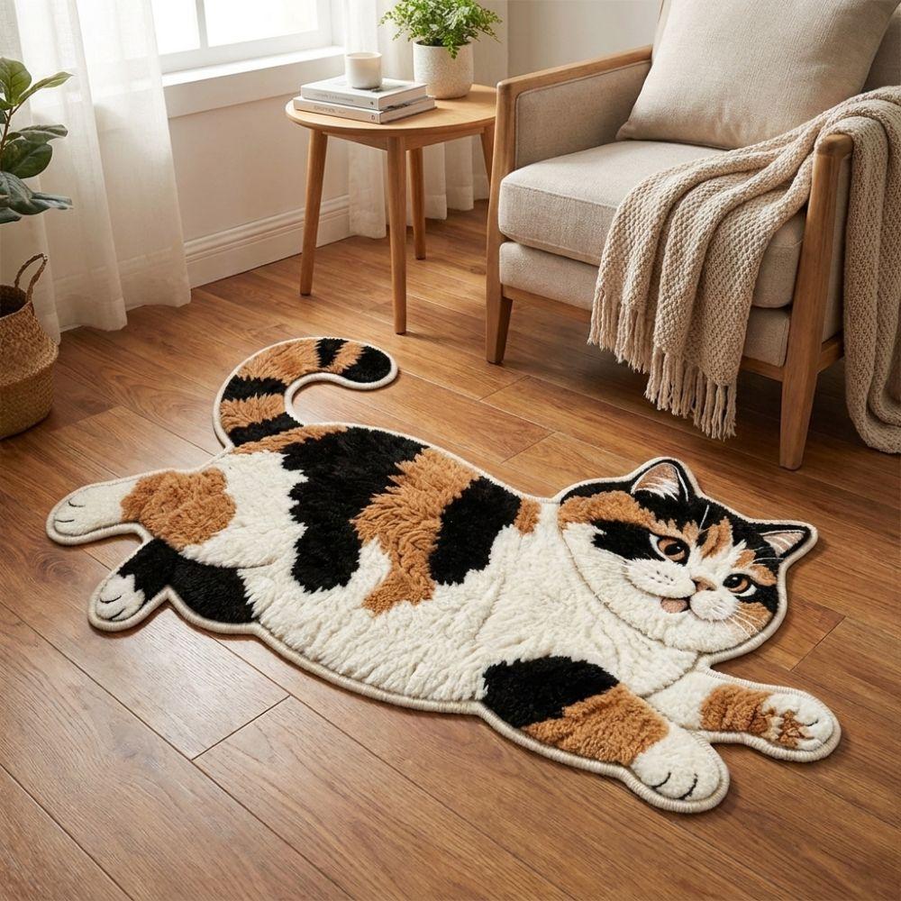 2D Cat-Shaped Area Rug Non-Slip Cartoon Carpet Cute Home Decor Carpet  Living Rooms