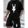 European Size Men's Summer T-Shirt , Cat Print Design, Versatile Outfit, Casual Short Sleeve Top Trendy Leisure Sportswear