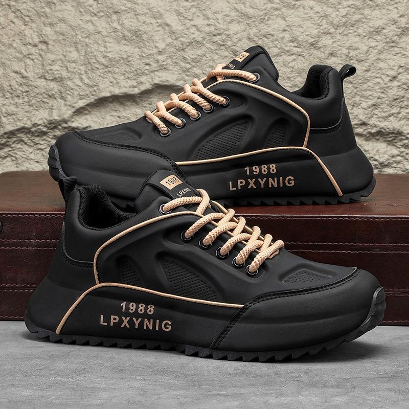 Große Größe Sportschuhe trendige Marke Leder Dad Shoes Frühling Student Herrenschuhe schwarz Laufschuhe