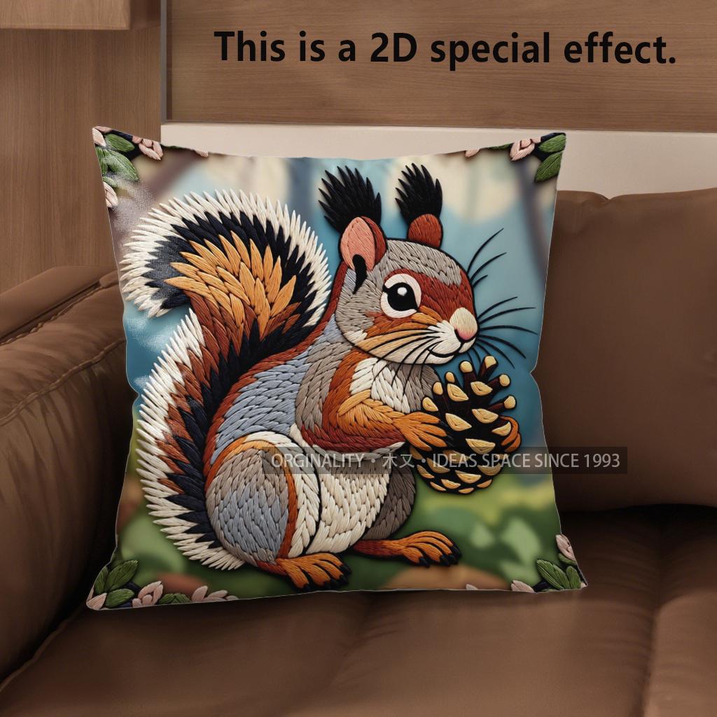 

2D Cute Squirrels Holding Nuts Pillow Covers Pattern Cushion Cover Suitable For Sofa Bedroom Car Pillow Cover 40x40cm