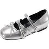Silver Inner Height Increase 6cm Ballet Single Shoes Women's Summer New French Bow Mary Jane Shoes Flat Large Size Women's Shoes
