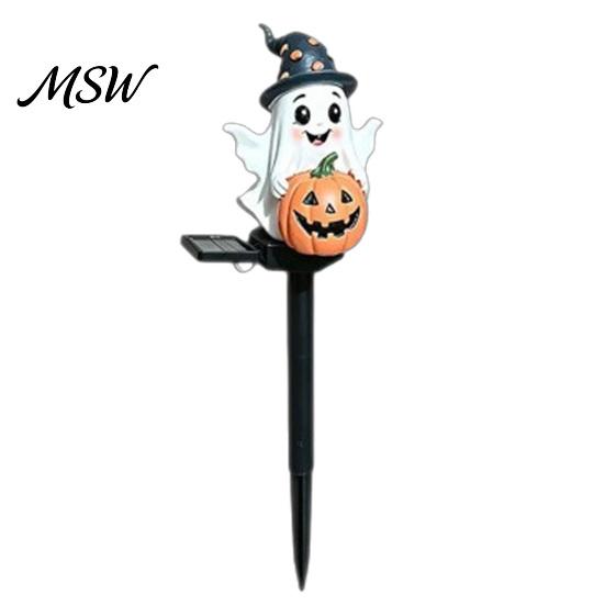 Outdoor Halloween Yard Decorations Solar Ghost Pumpkin Stake Light, LED Auto Light Sensor Garden Lamp, Waterproof Cute Lawn Ornament Decorative Ground