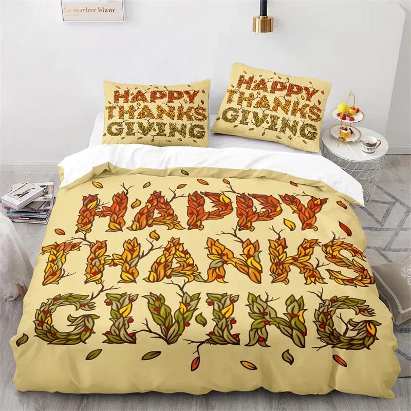 Comforter Thanksgiving Day Twin King Cartoon Pumpkin Turkey Bedding Set Microfiber Maple Leaves Comforter For Boys Teen
