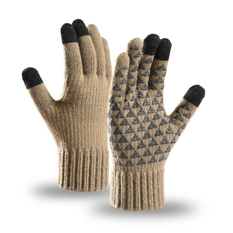 Gants chauds pour hommes pour l'automne et l'hiver, grande taille, en velours, pour écran tactile, résistants au froid, pour cyclisme, gants tricotés pour l'extérieur