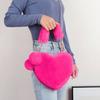 Lady Crossbody Bag Solid Color Fuzzy Faux Fur Decor Heart Shape Hollow