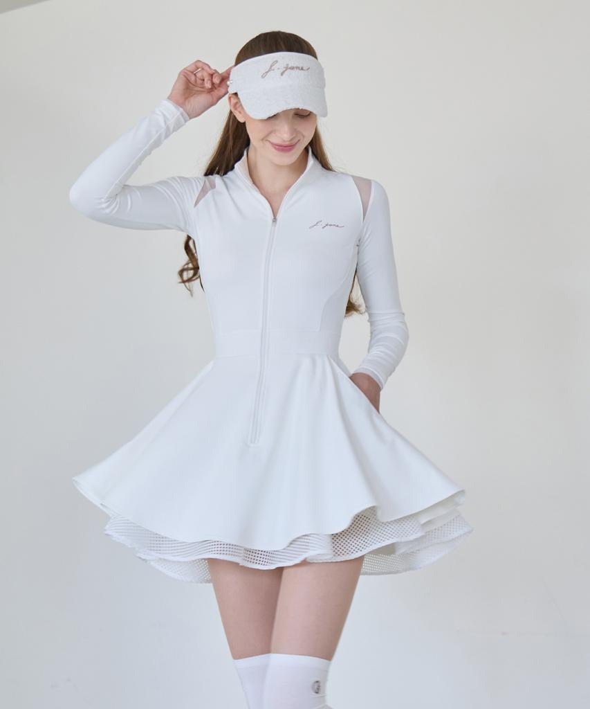J Jane Mochi Long Sleeve Double Flare Dress (White)