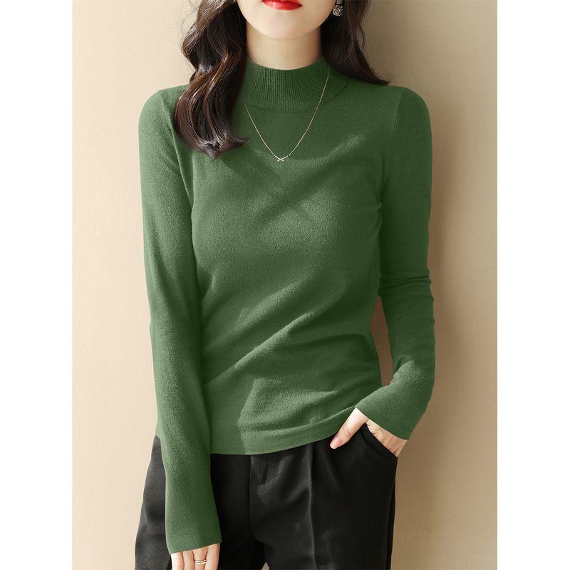 

Dark Green Long Sleeves Knitwear Female Silm Elegant Mock Neck Sweater Western Style Inner Bottoming Top Spring New Arrival Pea Green 2XL