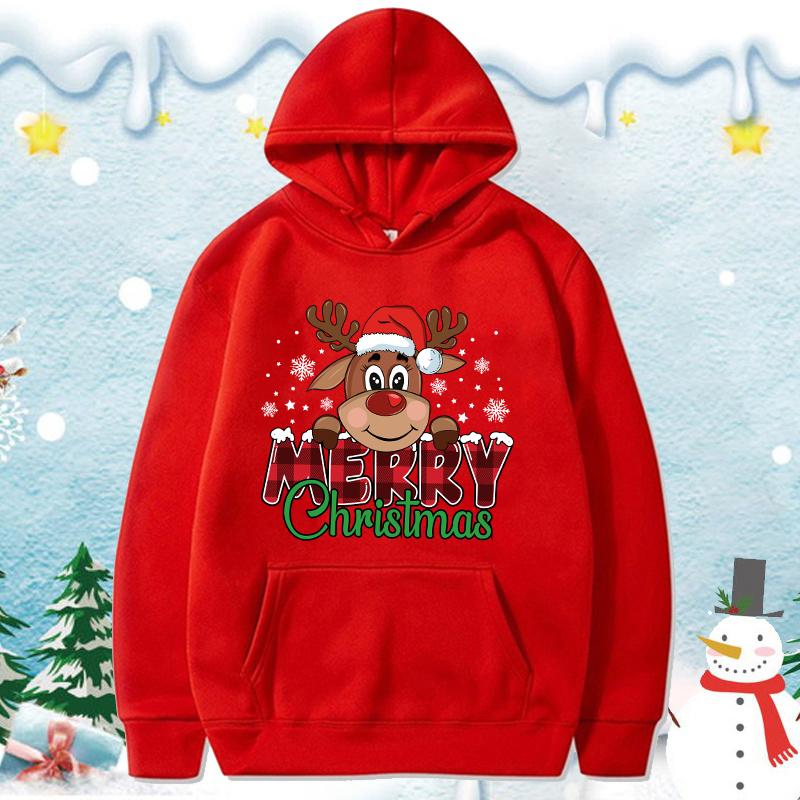 

(Premium Hoodie)Cute Merry Christmas Print Hoodie Women Autumn Winter Lovely Fleece Long Sleeve Men Casual Round Neck Pullover S