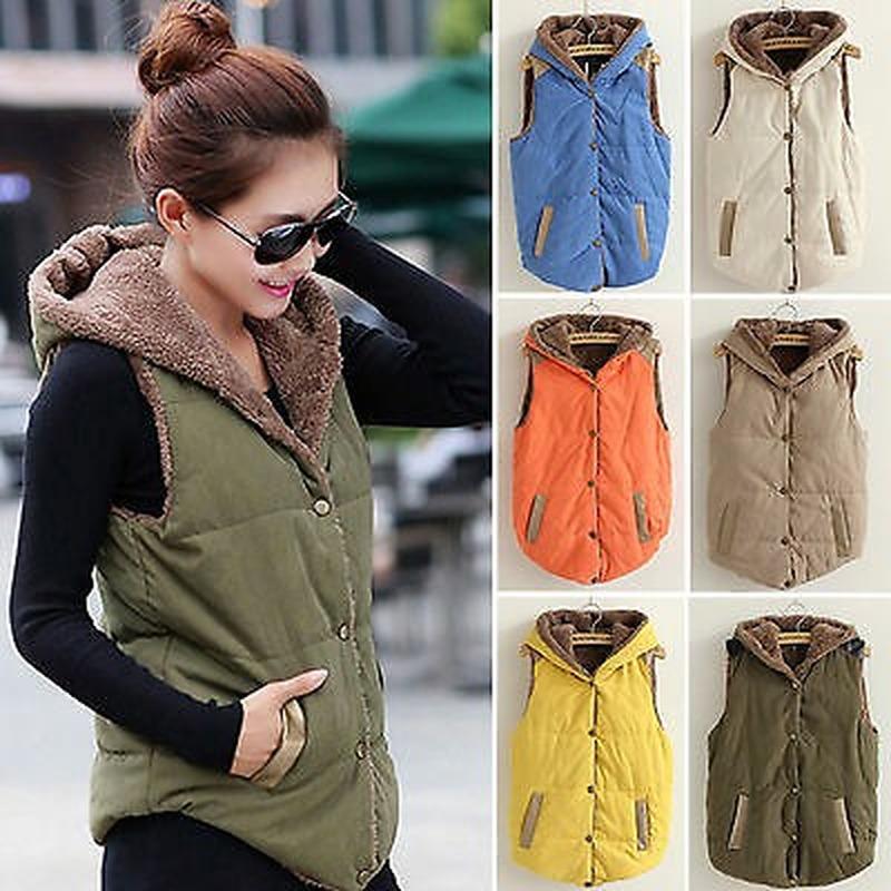 Buy Women Pure Color Sleeveless Vest Hooded Quilted Gilet Jackets