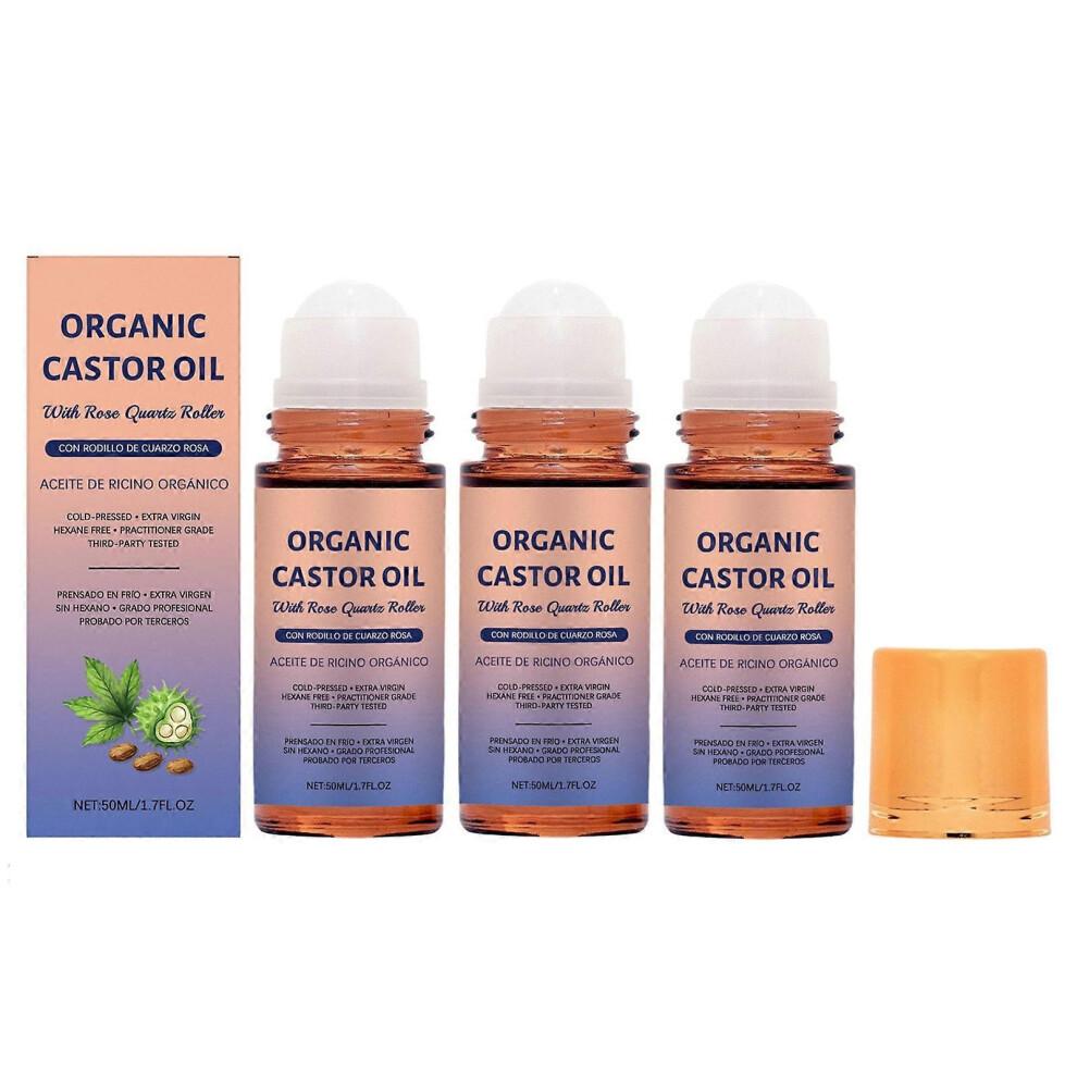 (3pcs) Organic Castor Oil Roller - 50ml Cold-Pressed Castor Oil Roller for Scalp & Skin