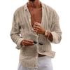 Men Lapel Long Sleeve Shirt Tops Pleated Thin Solid Color Single Breasted V-neck