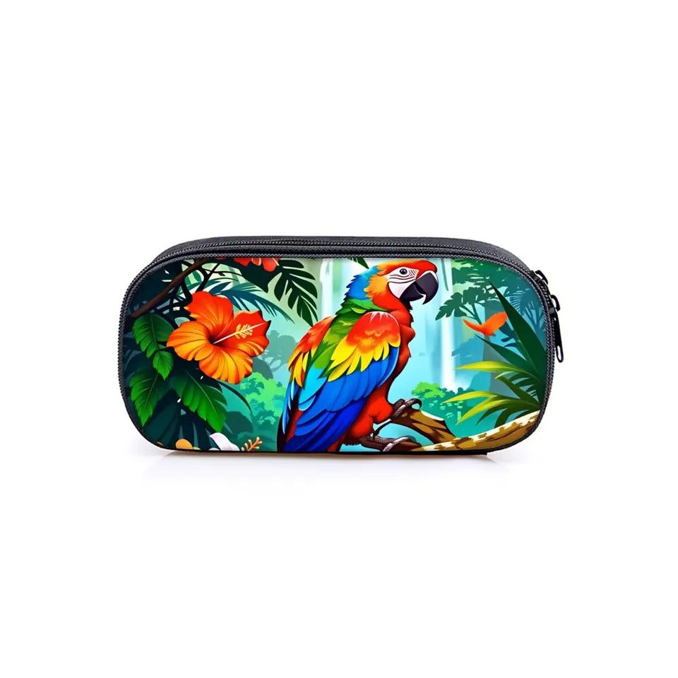 Hot Sales Colorful Parrot Print Layered 3D Cartoon Fabric Pencil Case & Pen Bag Best Gift for Boys/Girls School & Office Use