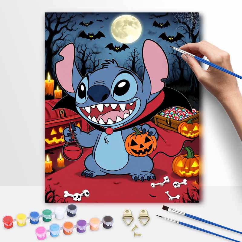 Disney digital oil painting Halloween Stitch pumpkin moon hand painting home decoration painting 20x30cm
