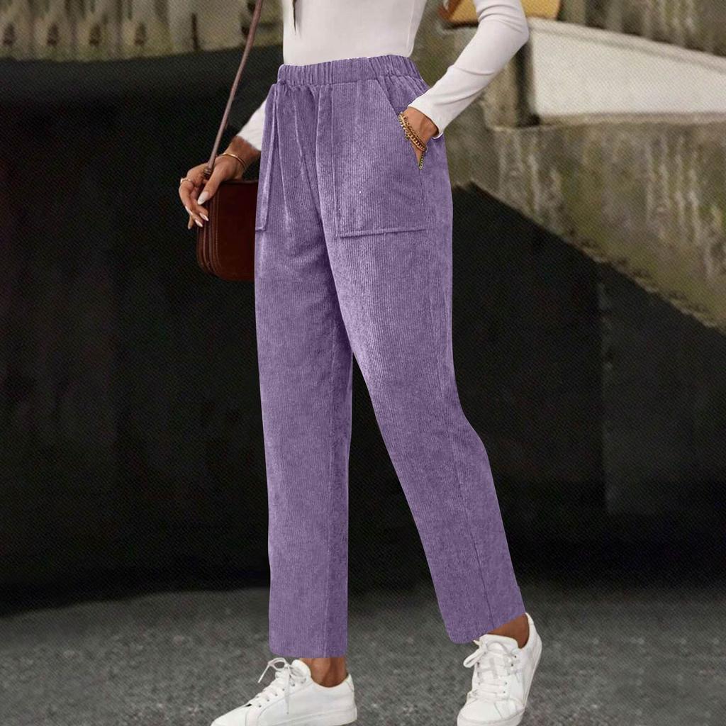 Women's Casual Fashion ,Color Drawstring Loose Straight,Leg Pants With Pockets