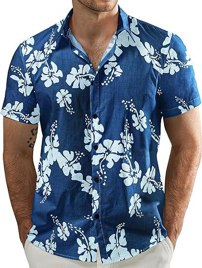 Men's Short Sleeve Shirt, Sunflower Print Loose Fit Shirt, Lightweight Collared Button-Up Casual Top