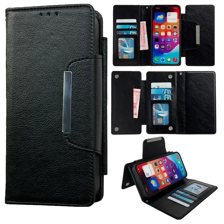 

For iPhone 14 Pro Wallet Case Anti-Drop Detachable Leather Phone Cover - Black
